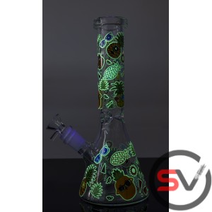 COOL PINEAPPLE GLASS BEAKER WATER PIPE 10inch (GLOW IN THE DARK)